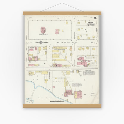 Old map wall art mockup — magnetic wood frame on white wall — Sanborn Fire Insurance Map from Jefferson, Jefferson County, Wisconsin (1914), Sheet #0003