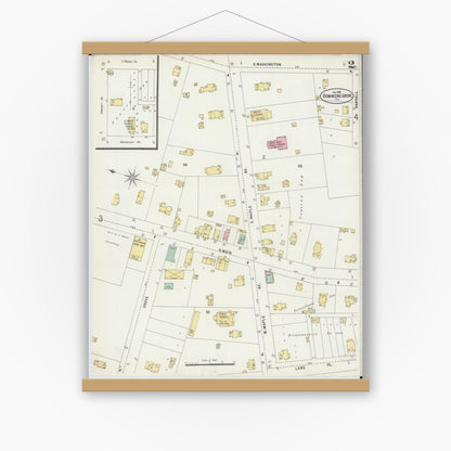 Old map wall art mockup — magnetic wood frame on white wall — Sanborn Fire Insurance Map from Downers Grove, Dupage County, Illinois (1898), Sheet #0002