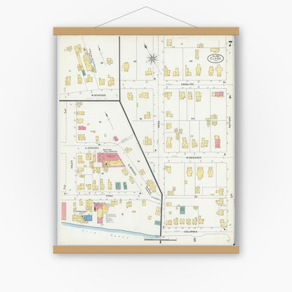 Old map wall art mockup — magnetic wood frame on white wall — Sanborn Fire Insurance Map from Clyde, Wayne County, New York (1906), Sheet #0007