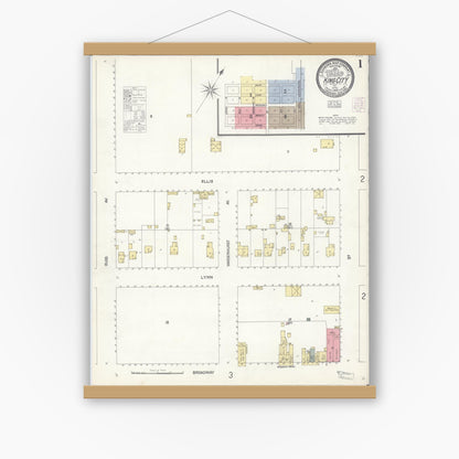 Old map wall art mockup — magnetic wood frame on white wall — Sanborn Fire Insurance Map from King City, Monterey County, California (1903), Sheet #0001