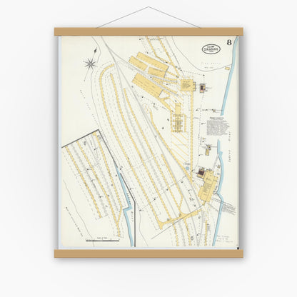 Old map wall art mockup — magnetic wood frame on white wall — Sanborn Fire Insurance Map from Orange, Orange County, Texas (1904), Sheet #0008