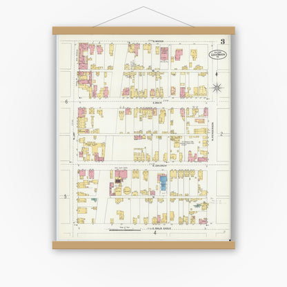 Old map wall art mockup — magnetic wood frame on white wall — Sanborn Fire Insurance Map from Lock Haven, Clinton County, Pennsylvania (1906), Sheet #0003