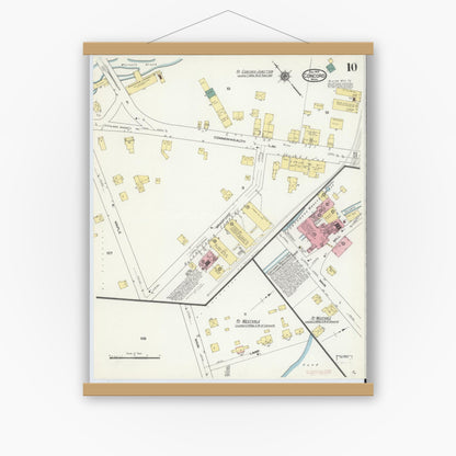 Old map wall art mockup — magnetic wood frame on white wall — Sanborn Fire Insurance Map from Concord, Middlesex County, Massachusetts (1909), Sheet #0010