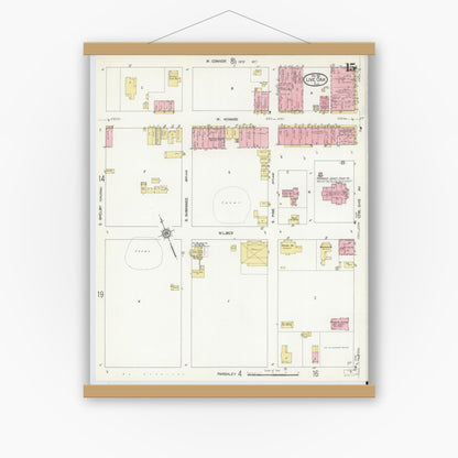 Old map wall art mockup — magnetic wood frame on white wall — Sanborn Fire Insurance Map from Live Oak, Suwanee County, Florida (1912), Sheet #0015