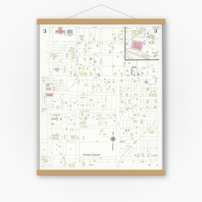 Old map wall art mockup — magnetic wood frame on white wall — Sanborn Fire Insurance Map from Eden, Concho County, Texas (1940), Sheet #0003