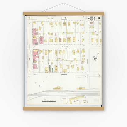 Old map wall art mockup — magnetic wood frame on white wall — Sanborn Fire Insurance Map from Decatur, Van Buren County, Michigan (1908), Sheet #0003