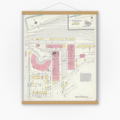 Old map wall art mockup — magnetic wood frame on white wall — Sanborn Fire Insurance Map from Hannibal, Marion County, Missouri (1913), Sheet #0006