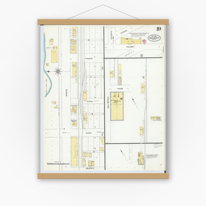 Old map wall art mockup — magnetic wood frame on white wall — Sanborn Fire Insurance Map from Red Jacket, Houghton County, Michigan (1908), Sheet #0019