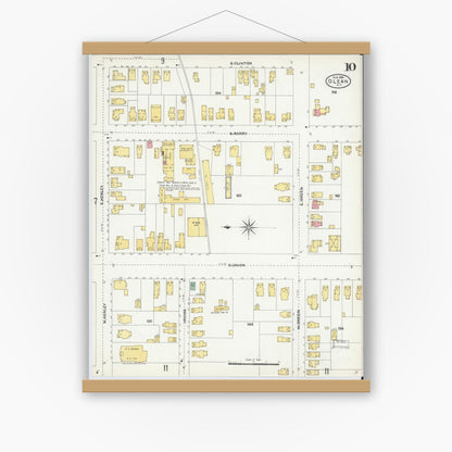 Old map wall art mockup — magnetic wood frame on white wall — Sanborn Fire Insurance Map from Olean, Cattaraugus County, New York (1904), Sheet #0010