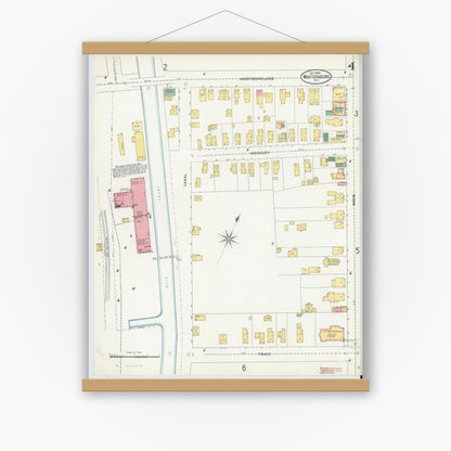 Old map wall art mockup — magnetic wood frame on white wall — Sanborn Fire Insurance Map from Whitesboro, Oneida County, New York (1904), Sheet #0004