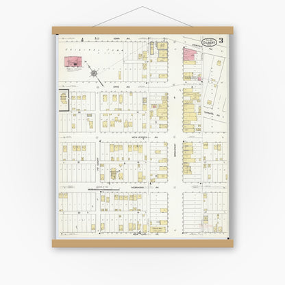 Old map wall art mockup — magnetic wood frame on white wall — Sanborn Fire Insurance Map from Gilbert, Saint Louis County, Minnesota (1912), Sheet #0003