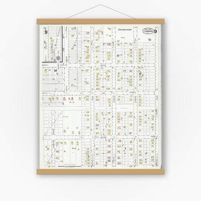 Old map wall art mockup — magnetic wood frame on white wall — Sanborn Fire Insurance Map from Lombard, Du Page County, Illinois (1925), Sheet #0009