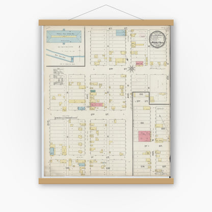 Old map wall art mockup — magnetic wood frame on white wall — Sanborn Fire Insurance Map from Marble Falls, Burnet County, Texas (1894), Sheet #0001
