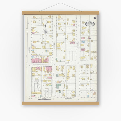 Old map wall art mockup — magnetic wood frame on white wall — Sanborn Fire Insurance Map from Prairie du Chien, Crawford County, Wisconsin (1892), Sheet #0003