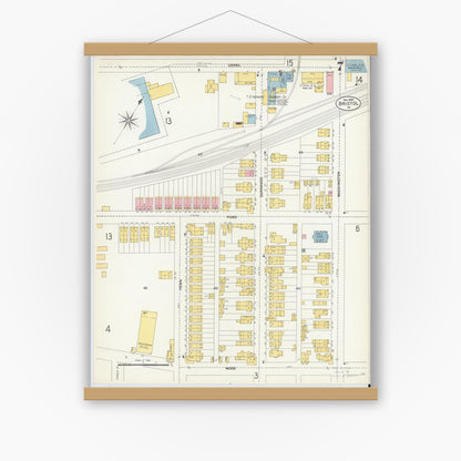 Old map wall art mockup — magnetic wood frame on white wall — Sanborn Fire Insurance Map from Bristol, Bucks County, Pennsylvania (1903), Sheet #0007