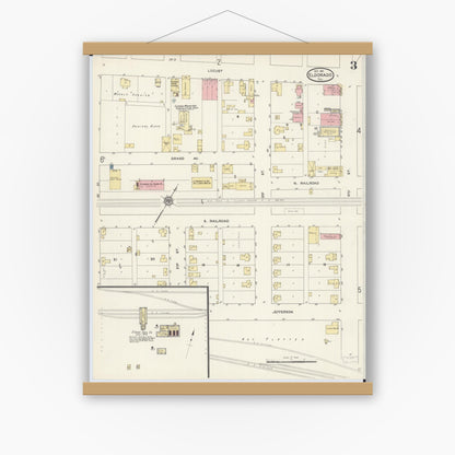Old map wall art mockup — magnetic wood frame on white wall — Sanborn Fire Insurance Map from Eldorado, Saline County, Illinois (1911), Sheet #0003