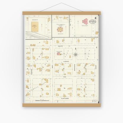 Old map wall art mockup — magnetic wood frame on white wall — Sanborn Fire Insurance Map from Bourbon, Marshall County, Indiana (1905), Sheet #0004