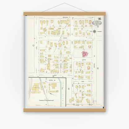 Old map wall art mockup — magnetic wood frame on white wall — Sanborn Fire Insurance Map from Benton Harbor, Berrien County, Michigan (1911), Sheet #0016