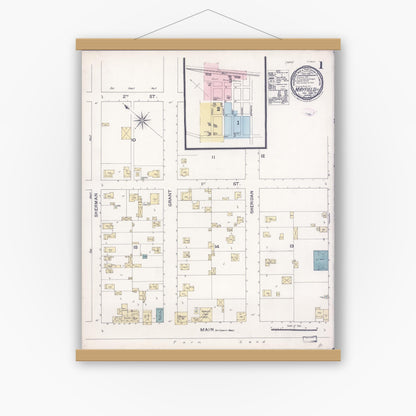 Old map wall art mockup — magnetic wood frame on white wall — Sanborn Fire Insurance Map from Mayfield, Santa Clara County, California (1888) - Complete Map Set
