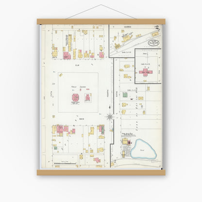 Old map wall art mockup — magnetic wood frame on white wall — Sanborn Fire Insurance Map from Albion, Edwards County, Illinois (1900), Sheet #0002