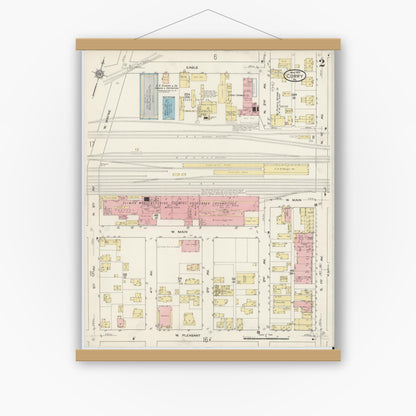 Old map wall art mockup — magnetic wood frame on white wall — Sanborn Fire Insurance Map from Corry, Erie County, Pennsylvania (1915), Sheet #0002