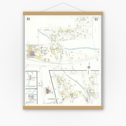 Old map wall art mockup — magnetic wood frame on white wall — Sanborn Fire Insurance Map from Palestine, Anderson County, Texas (1935), Sheet #0013