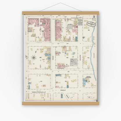 Old map wall art mockup — magnetic wood frame on white wall — Sanborn Fire Insurance Map from Faribault, Rice County, Minnesota (1884), Sheet #0003