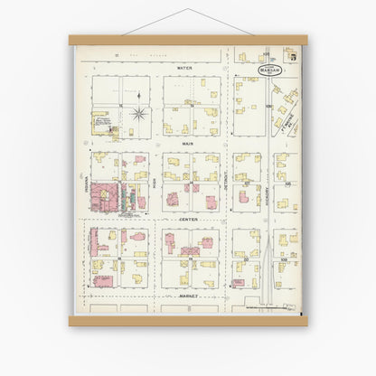 Old map wall art mockup — magnetic wood frame on white wall — Sanborn Fire Insurance Map from Warsaw, Kosciusko County, Indiana (1892), Sheet #0005