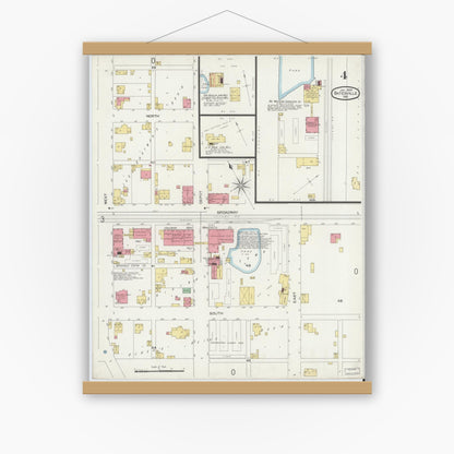 Old map wall art mockup — magnetic wood frame on white wall — Sanborn Fire Insurance Map from Batesville, Ripley County, Indiana (1899), Sheet #0004
