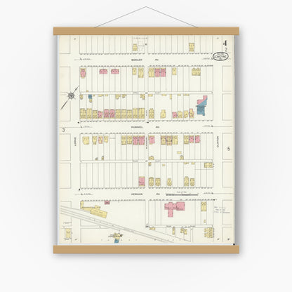Old map wall art mockup — magnetic wood frame on white wall — Sanborn Fire Insurance Map from Lemoyne, Cumberland County, Pennsylvania (1913), Sheet #0004