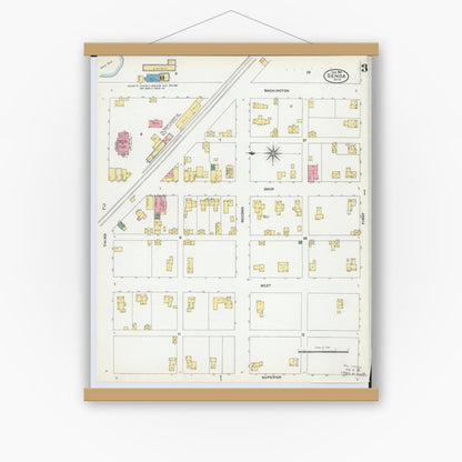 Old map wall art mockup — magnetic wood frame on white wall — Sanborn Fire Insurance Map from Genoa, Ottawa County, Ohio (1904), Sheet #0003