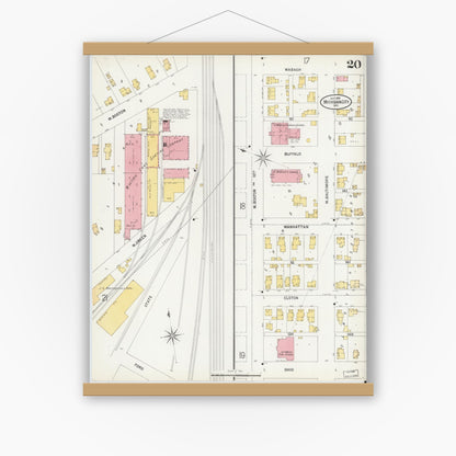 Old map wall art mockup — magnetic wood frame on white wall — Sanborn Fire Insurance Map from Michigan City, La Porte County, Indiana (1899), Sheet #0020