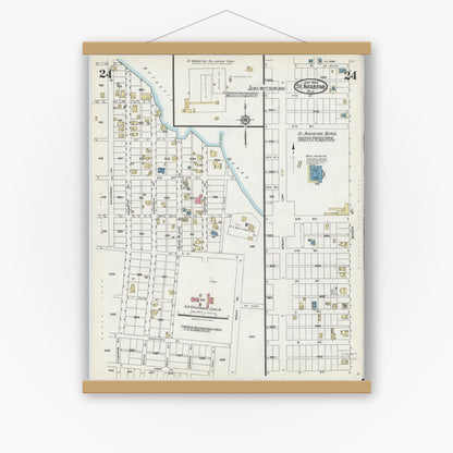 Old map wall art mockup — magnetic wood frame on white wall — Sanborn Fire Insurance Map from Saint Augustine, Saint John's County, Florida (1924), Sheet #0024