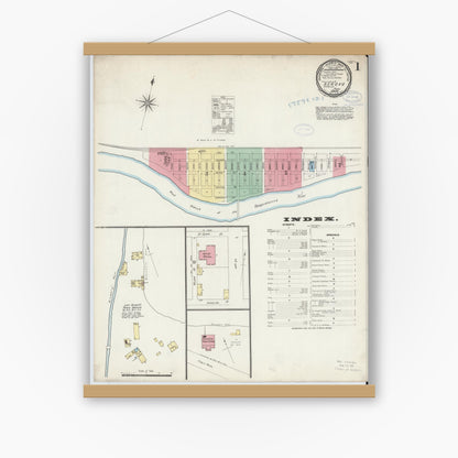 Old map wall art mockup — magnetic wood frame on white wall — Sanborn Fire Insurance Map from Renovo, Clinton County, Pennsylvania (1897) - Complete Map Set