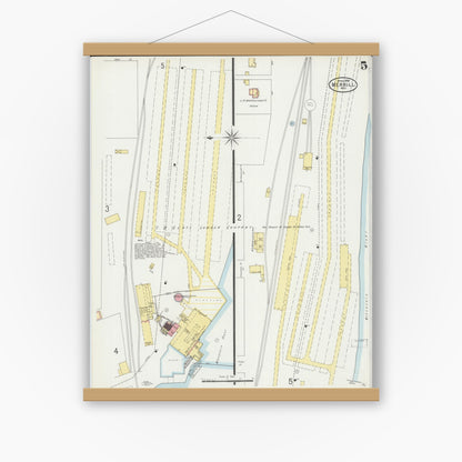 Old map wall art mockup — magnetic wood frame on white wall — Sanborn Fire Insurance Map from Merrill, Lincoln County, Wisconsin (1898), Sheet #0005