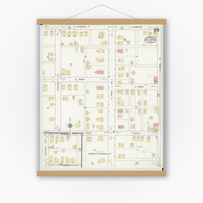 Old map wall art mockup — magnetic wood frame on white wall — Sanborn Fire Insurance Map from Alliance, Stark County, Ohio (1911), Sheet #0019