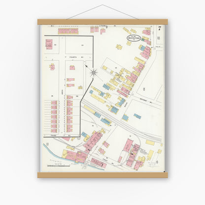 Old map wall art mockup — magnetic wood frame on white wall — Sanborn Fire Insurance Map from Royersford, Montgomery County, Pennsylvania (1909), Sheet #0007