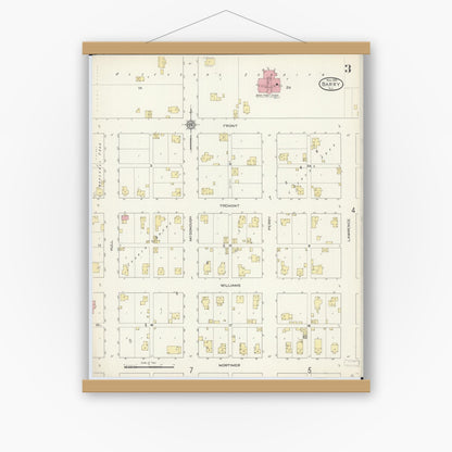 Old map wall art mockup — magnetic wood frame on white wall — Sanborn Fire Insurance Map from Barry, Pike County, Illinois (1913), Sheet #0003