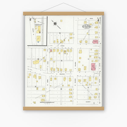 Old map wall art mockup — magnetic wood frame on white wall — Sanborn Fire Insurance Map from Blanchester, Clinton County, Ohio (1925), Sheet #0004