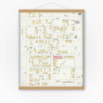 Old map wall art mockup — magnetic wood frame on white wall — Sanborn Fire Insurance Map from Key West, Monroe County, Florida (1899), Sheet #0023