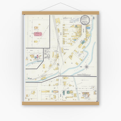 Old map wall art mockup — magnetic wood frame on white wall — Sanborn Fire Insurance Map from Princeton, Green Lake County, Wisconsin (1898) - Complete Map Set
