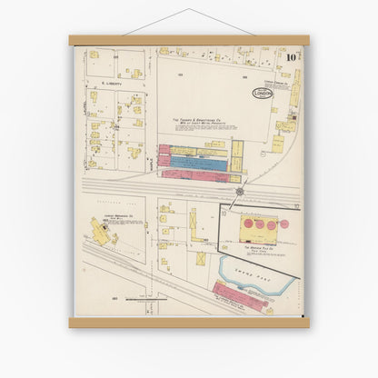 Old map wall art mockup — magnetic wood frame on white wall — Sanborn Fire Insurance Map from London, Madison County, Ohio (1921), Sheet #0010