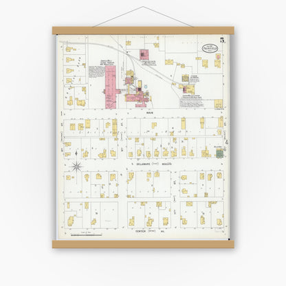 Old map wall art mockup — magnetic wood frame on white wall — Sanborn Fire Insurance Map from Fairfield, Wayne County, Illinois (1901), Sheet #0005