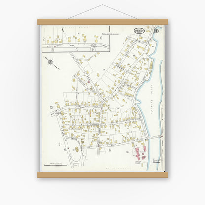 Old map wall art mockup — magnetic wood frame on white wall — Sanborn Fire Insurance Map from Ipswich, Essex County, Massachusetts (1916), Sheet #0010