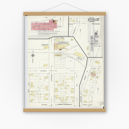 Old map wall art mockup — magnetic wood frame on white wall — Sanborn Fire Insurance Map from Escanaba, Delta County, Michigan (1913), Sheet #0027