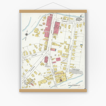 Old map wall art mockup — magnetic wood frame on white wall — Sanborn Fire Insurance Map from Addison, Steuben County, New York (1921), Sheet #0004