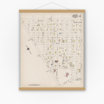 Old map wall art mockup — magnetic wood frame on white wall — Sanborn Fire Insurance Map from Devine, Medina County, Texas (1922), Sheet #0004