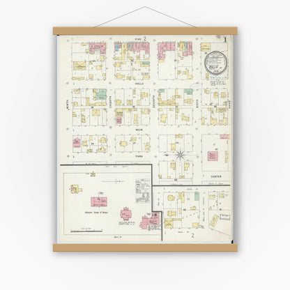 Old map wall art mockup — magnetic wood frame on white wall — Sanborn Fire Insurance Map from Rolla, Phelps County, Missouri (1897) - Complete Map Set