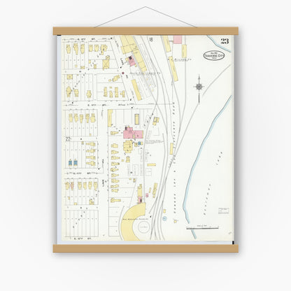 Old map wall art mockup — magnetic wood frame on white wall — Sanborn Fire Insurance Map from Traverse City, Grand Traverse County, Michigan (1910), Sheet #0023