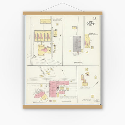 Old map wall art mockup — magnetic wood frame on white wall — Sanborn Fire Insurance Map from Mount Vernon, Knox County, Ohio (1907), Sheet #0018